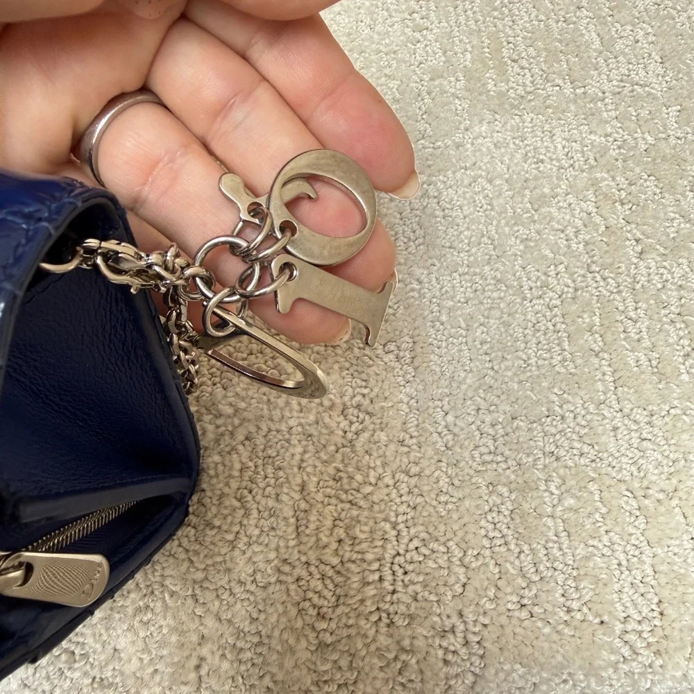 Christian Dior Wallet on Chain in Navy Patent Leather Full Set